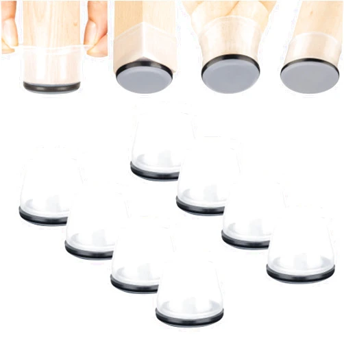 Aneaseit Chair Leg Sliders for Carpet - 8 pcs Clear - Silicone Heavy Duty Furniture Movers w/PTFE Bottom - Table Feet Covers Pads Protectors for Smooth Glides - Medium
