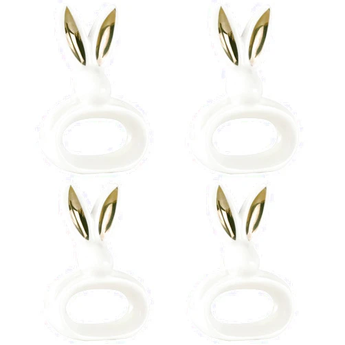 JINMURY Easter Bunny Ears Napkin Rings Set of 4- Gold Rabbit Ears Napkin Ring Holder Porcelain Bunny Rabbit Napkin Ring for Easter Dinner Decoration Spring Wedding Party Table Settings Decor