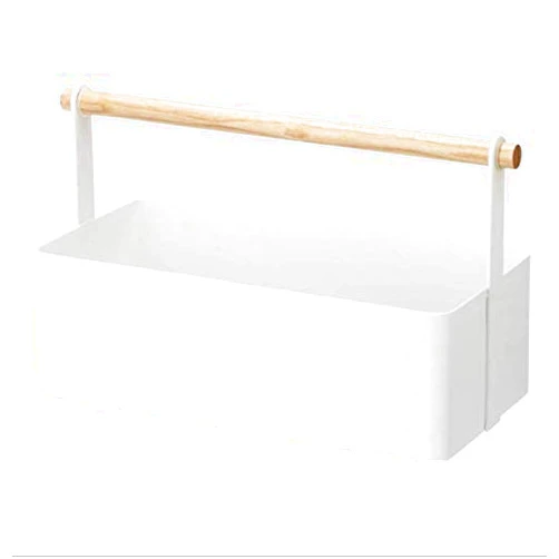 Woevda Desktop Wrought Iron Cosmetic Storage Box Wooden Pole Portable Large Storage Box