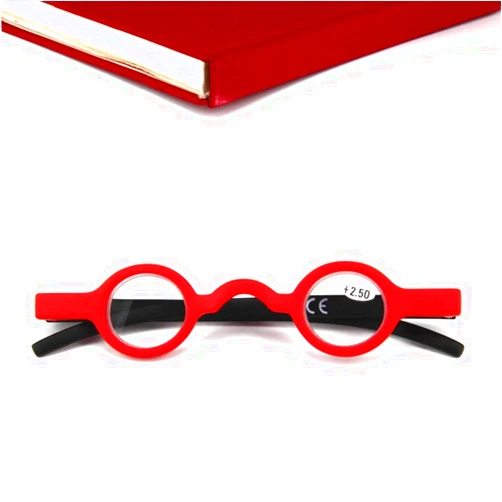 DIBAKO Round Small Reading Glasses Vintage Professor Eyeglasses Plastic Readers Mini Lightweight Unisex +1.0~+3.5 (Color : Red, Size : 2.0X)