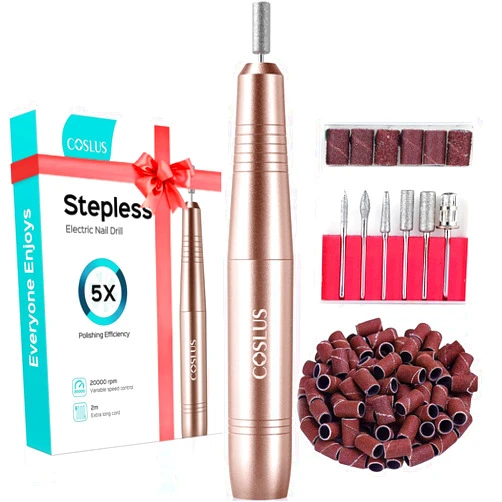 COSLUS Nail Drill File Professional: for Acrylic Gel Dip Powder Nails Portable Nail Drill Machine Kit Manicure Pedicure Tools Polishing Set with Nail Drill Bits Sanding Bands