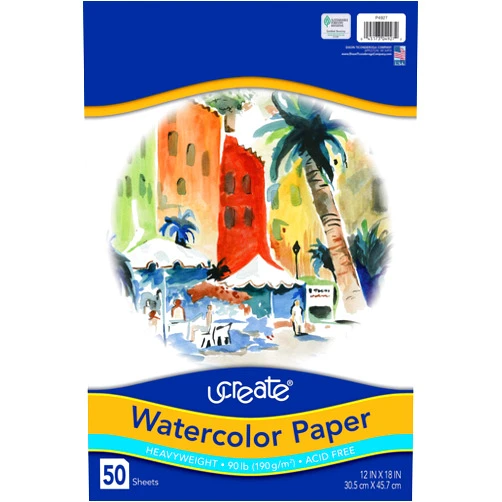 UCREATE Art1st UCreate Watercolor Paper, White, Package, 90 lb., 12