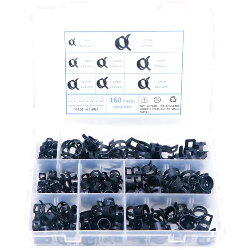 YNEGSDE Spring Band Type Action Fuel Line Silicone Vacuum Hose Pipe Clamp Low Pressure Air Clip Clamp Assortment Kit -160Pcs(8 Size 7mm 8mm 10mm 11mm 12mm 14mm 16mm 17mm)