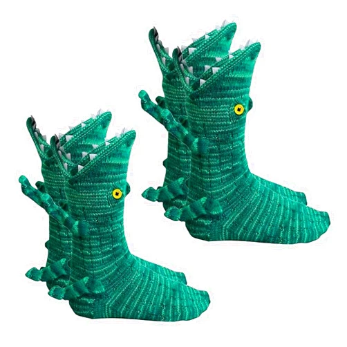 YumSur 2 Pairs Knit Crocodile Socks for Women Men, Novelty Shark Crocodile Socks Floor Socks, Animal Socks Alligator Socks Winter Home Warm Socks