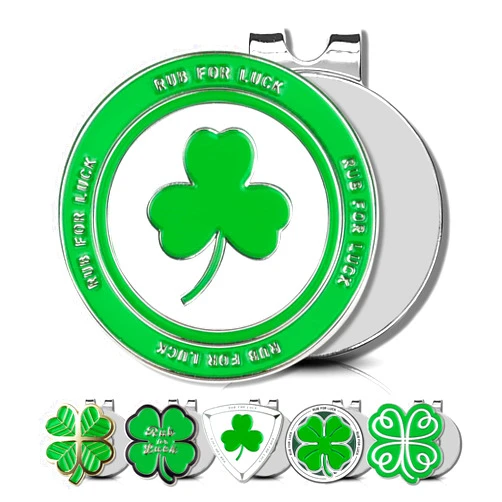 ClubSmith® Lucky Golf Ball Marker with Magnetic Hat Clip, Irish Clover & Shamrock, Premium Alignment Putting Mark, Funny Golf Accessories & Gifts for Men and Women