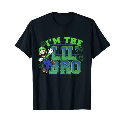 Super Mario I'm the Lil' Bro Luigi Action Pose Green Text T-Shirt