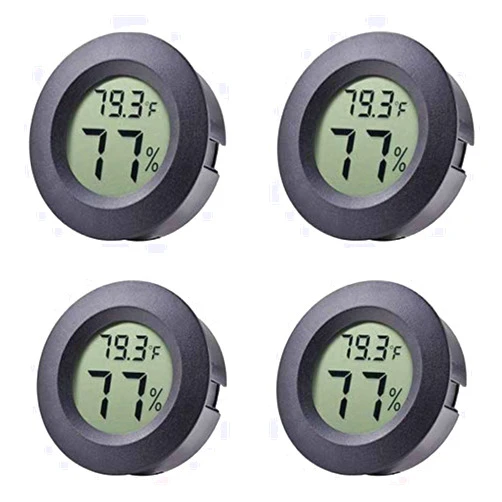Veanic 4-pack Mini Hygrometer Thermometer Fahrenheit or Celsius Meter Digital LCD Monitor Indoor Room Round Humidity Temperature Gauge for Humidors Home Humidifiers Car Greenhouse Babyroom