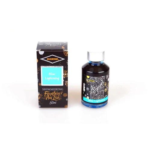 Diamine Fountain Pen Bottled Ink, 50ml - Shimmering Blue Lightning