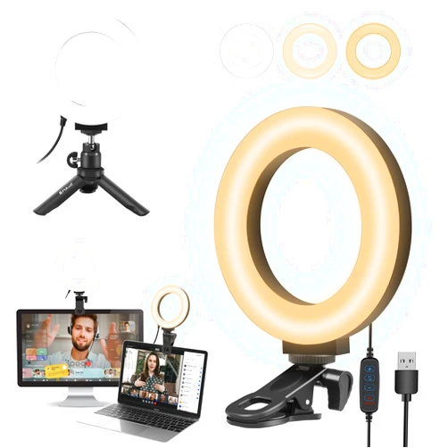 PULUZ Video Conference Lighting Kit, 3200k-6500K Dimmable Led Ring Light Clip on Laptop Monitor for Webcam Lighting/Zoom Calls/Remote Working/Self Broadcasting and Live Streaming/YouTube Video/TikTok