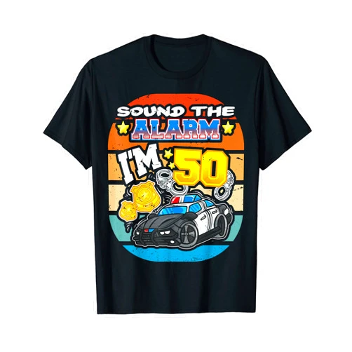 BCC Police Birthday Party Shirts & Policeman Gifts Sound The Alarm I'm 50 Policeman Police 50th Birthday Party T-Shirt