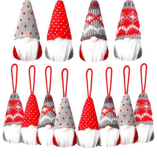 Gejoy 12 Pcs Christmas Tree Hanging Gnomes Ornaments Xmas Handmade Plush Gnomes Swedish Santa Doll Ornament Hanging Swedish Doll Decorations for Christmas Tree Party Decoration Supply, 4 Styles