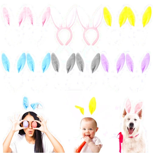 Karenhi 12 Pcs Plush Bunny Ears Headbands Easter Colorful Rabbit Ears Hairbands for Women Girls Easter Party Costume Cosplay Decoration