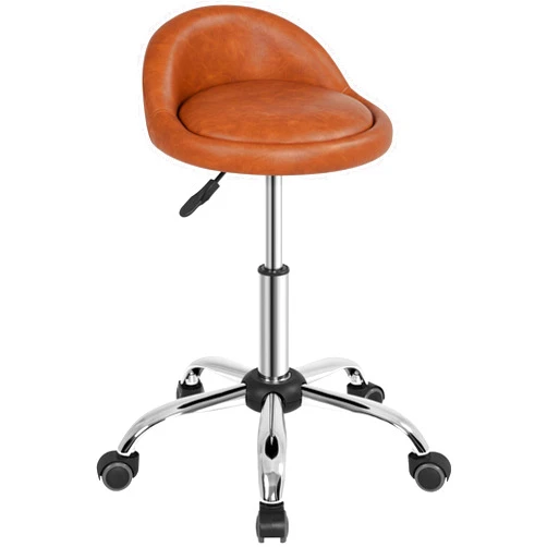 Yaheetech Rolling Stool Adjustable Swivel Stools Chair with Wheels & Back Support Round Tattoo PU Leather Salon Stools for Massage Spa, Retro Brown