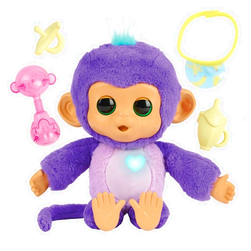 Fingerlings Care ‘n’ Cuddles Interactive Baby Monkey, Sunny (Purple), Toys for 3 Year Olds, 150+ Sounds and Reactions, Heart Lights Up