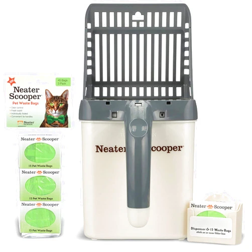 Neater Pet Brands Neater Pets Neater Scooper Standard Cat Litter Scoop, 60 Refill Bags – Mess-Free Cat Litter Scooper with Bag, Spill-Proof Kitty Box Sifter, Bin Doubles as Poop Shovel Holder, For Single-Cat Households