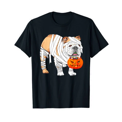 Funny Bulldog Pumpkin Tee Shirt Bulldog Mummy Pumpkin Halloween 2023 Funny Dog Owner T-Shirt