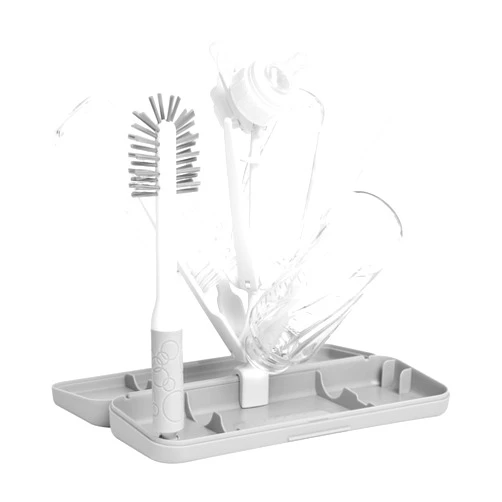 Ubbi On-The-Go Drying Rack and Brush Set, Includes Travel Case and Bottle Brush for Compact Storage, Holds Up to 8 Bottles, Baby Travel Accessories, Gray