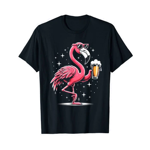 Flamingo Bird Pink Flamingo Lover Funny Flamingo Beer Drinking Party Beer Drinker T-Shirt