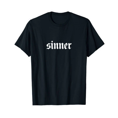 Mr.goodshirts Sinner Sünderin Okkult Aesthetic Nu Gothic Lettering T-Shirt