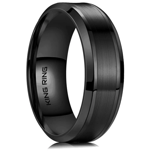 King Ring 8mm Plain Solid – Fine Polished Stainless Steel Mens Ring with Matt Center K25