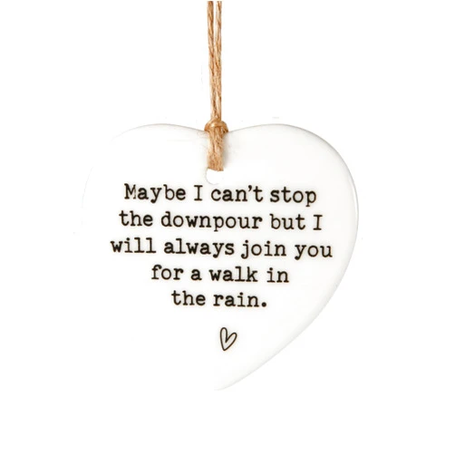 NQEUEPN Maybe I Can't Stop the Downpour Plaque, Ceramic Heart Souvenir Hanging Friendship Plaque Crafts Friendship Gift Bestie/Sister Tough Time Gift Hang Sign Ornament for Wall Door Decor