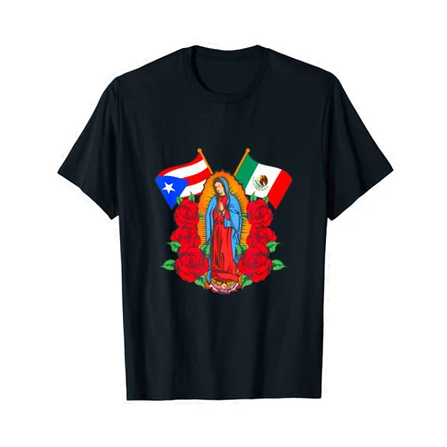Our Lady of Guadalupe. Emperatriz de América Virgen de Guadalupe con bandera de Puerto Rico y México T-Shirt