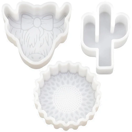 YILIN 3Pcs Set Car Vent Freshie Molds, Small Sunflower Cactus and Highland Cow for Car freshie Starter, Freshies Supplies Silicone Molds for Baking Aroma Beads, DIY Gifts, Home Decor