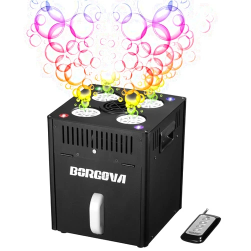BORGOVA Stage Bubble Machine with Lights, DMX Control, Wireless Remote - Perfect for Weddings, Commercial Performances, Kids’ Parties, and Carnivals