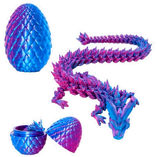 VRFASHION 3D Printed Dragon Eggs with Dragon Inside, 12In Laser Purple Dragon Egg Fidget Toy, Executive Desk Articulated Dragon Toy, Home Office Decor