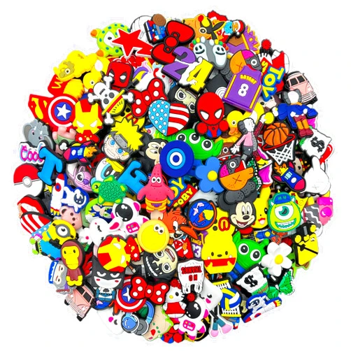 Keshiyi Lot of 30,50,100 Cartoon Random Bulk Shoe Charms and pins - Cool and Cute - PVC - for Sandals and Shoe Decoration