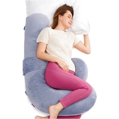 Momcozy Pregnancy Pillow, Original F Shaped Maternity Pillow for Pregnant Women with Adjustable Wedge Pillow, Full Body Support Pregnancy Pillows for Side Sleeping with Velvet Cover, Grey