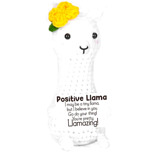 NEVERNERVE Positive Crochet Llama Christmas Birthday Gifts for Women Men, White Elephant Baskets Stocking Stuffers Gift for Teen Boy Girl Adult, Inspirational Handmade Emotional Cheer Up Gift for Coworker Friend