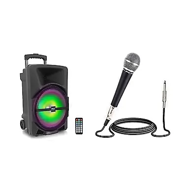 Pyle Wireless Portable PA Speaker System -1200W High Powered Bluetooth Compatible Indoor and Outdoor & FM Radio -PPHP1544B & Pro Includes 15ft XLR Cable to 1/4'', Black, 10.10in. x 5.00in. x 3.30in. Speaker System + Connector
