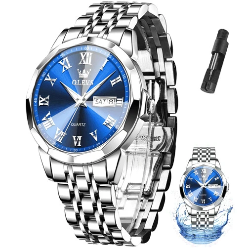 OLEVS Men's Watch,Classic Silver Watches for Men, Waterproof Stainless Steel Roman Numbers Men's Watch Easy to Read