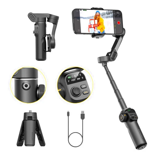 AOCHUAN Gimbal Stabilizer for iPhone, 3-Axis iPhone Gimbal Built in 7.8' Extension Rod, Portable Gimbal Stabilizer w/OLED Display for iPhone/Android, Perfect for TikTok YouTube Vlogging-Smart X2 Black