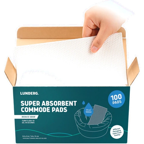 Lunderg Super Absorbent Commode Pads - Medical Grade Value Pack 100 Count - for Disposable Bedside Commode Liners, Adult Chairs, Portable Buckets & Camping Toilet Bags - Unscented