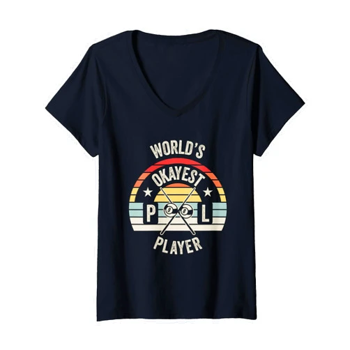 World's Okayest Pool Player Retro Vintage Womens World's Okayest Pool Player Funny Billiards V-Neck T-Shirt