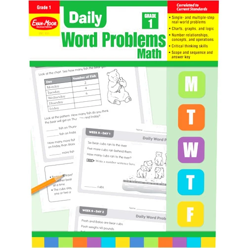 Evan Moor Evan-Moor Daily Word Problems, Grade 1, Homeschooling & Classroom Resource Workbook, Problem-Solving Real Life Math Skills, Reproducible Worksheet ... Shapes, Patterns (Daily Word Problems Math)