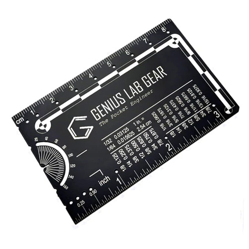 Genius Lab Gear The Pocket Engineer - Small Metal Engineering Ruler Protractor Compass Scale, Techie Stocking Stuffers Gadget Multi-Tool, Mechanical/Civil Engineers Gift, Metric Mini 3 Inch Tool - Genius Lab Gear