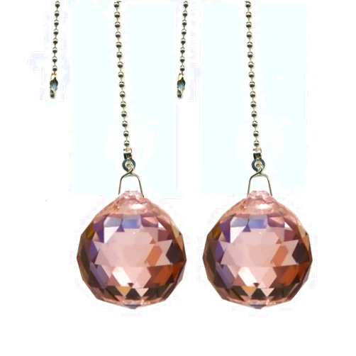 CrystalPlace Magnificent Crystal 40mm Pink Crystal Ball Prism 2 Pieces Dazzling Crystal Ceiling Fan Pull Chain