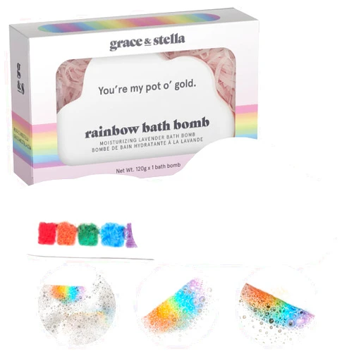 Grace & Stella Rainbow Bath Bombs for Kids (1-Pack) Kid Bath Bomb - Mini Bath Bomb for Kids Girls - Vegan Bath Bomb Set - Natural Bath Bombs - Lavender Scent Essential Oil Bath Bomb Kids