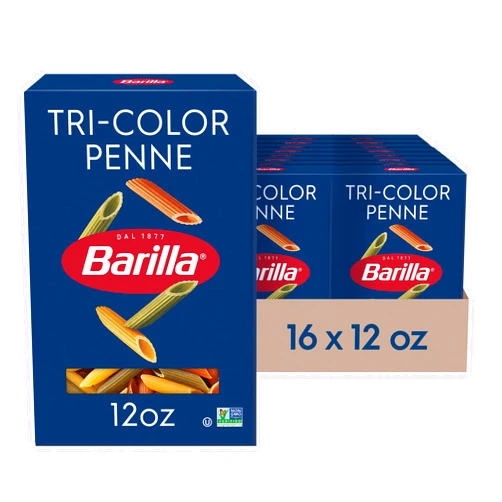Barilla Tri-Color Penne Pasta, 12 oz. Box (Pack of 16) - Non-GMO Pasta Made with Durum Wheat Semolina - Kosher Certified Pasta