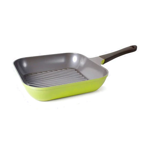 Neoflam Eela Non Stick Pan Griddle Square Stovetop Grill with Sear Ridges, PFOA Free Ecolon Ceramic Coating for Skillet, Broil, Fish Vegetables and Meat, Scratch Resistant, 11-Inch, Olive Green