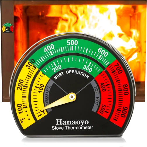 Hanaoyo Wood Stove Thermometer Magnetic Stove Pipe Thermometer with Large Dial, Wood Burning Stove Thermometer Stove Top Meter for Stove Top, Gas Stoves, Pellet Stove (1 Piece)