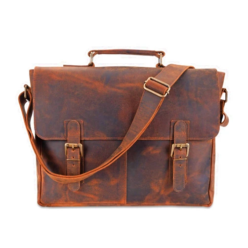 moonster Leather Messenger Bag for Men, Rustic Messenger Bag for Women – Handmade Full Grain Distressed Buffalo Leather – 16 Inch Laptop Bag with Padded Compartment, Pockets & Adjustable Strap