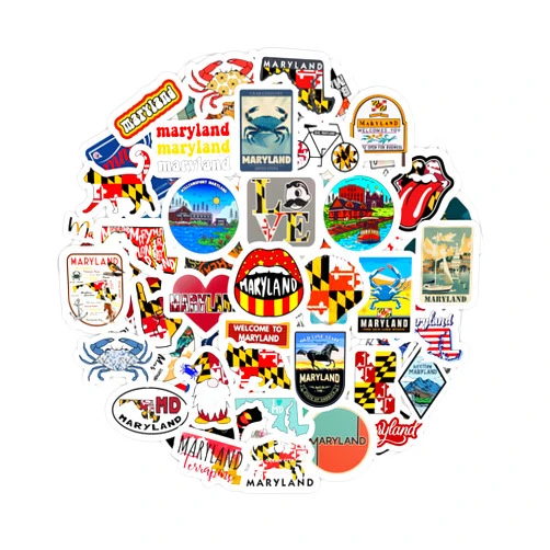 BulbaCraft 100Pcs Maryland Stickers for Water Bottle and Laptop - Maryland Party Favors & Decorations, Waterproof Vinyl Decals, State Pride and Icon Stickers