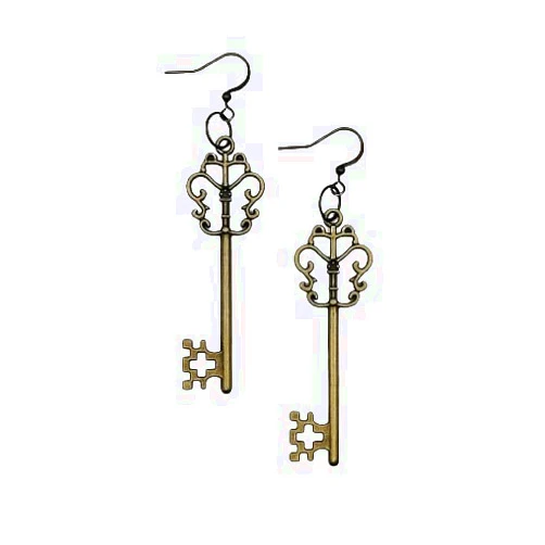 Sharron Renée DHARK RHED Antique Skeleton Key Earrings Bronze Clover Heart 3Ring Vintage Unisex Jewelry QTY: 1 Pair (Vintage)