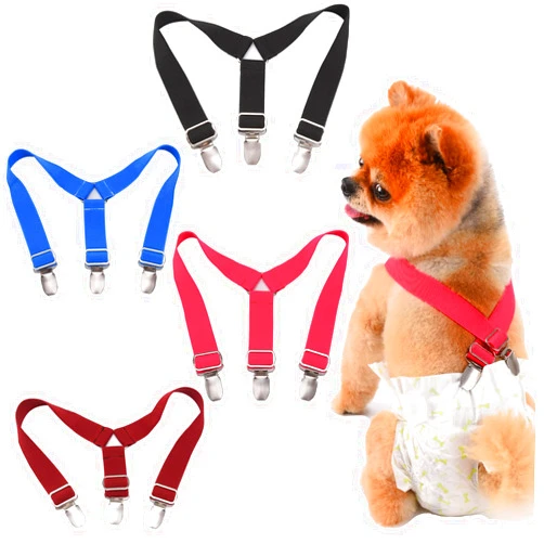 TESSVEYA 4 Pcs Dog Diaper Suspenders | Cat Suspenders | Female Male Dog Skirt Dress & Diaper Keeper | for Small Medium and Large Dogs (Black, Red, Pink, Blue, L)
