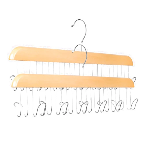 ManGotree Belt Hanger for Closet, Wooden Belt Holder with 12 Hooks, Space Saving Belt Rack, Sturdy Wood Belt Storage Organizer for Belts, Ties, Scarves, Hats, Accessories, 2 pack (Natural)