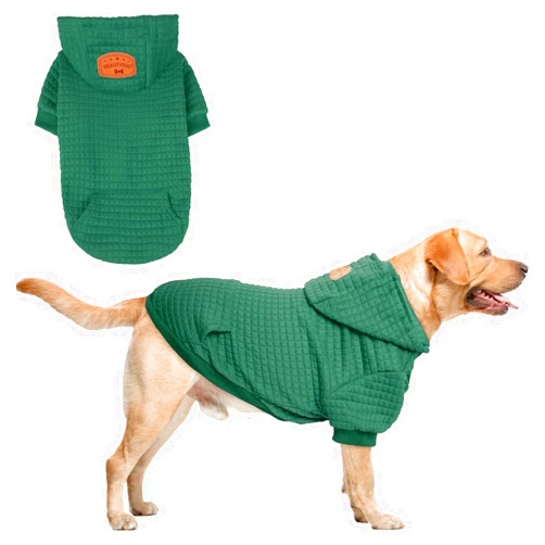 BEAUTYZOO Small Dog Hoodie Sweater with Pockets, Dog Clothes for Small Medium Dogs Boy Girl, Waffle-Like Laminated Cotton Pet Coats with Hat and Leash Hole, Green XL